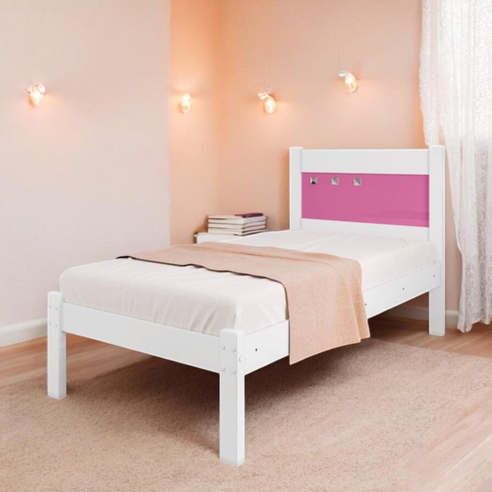 Cama Solteiro Sofisticada Paola Branca e Rosa