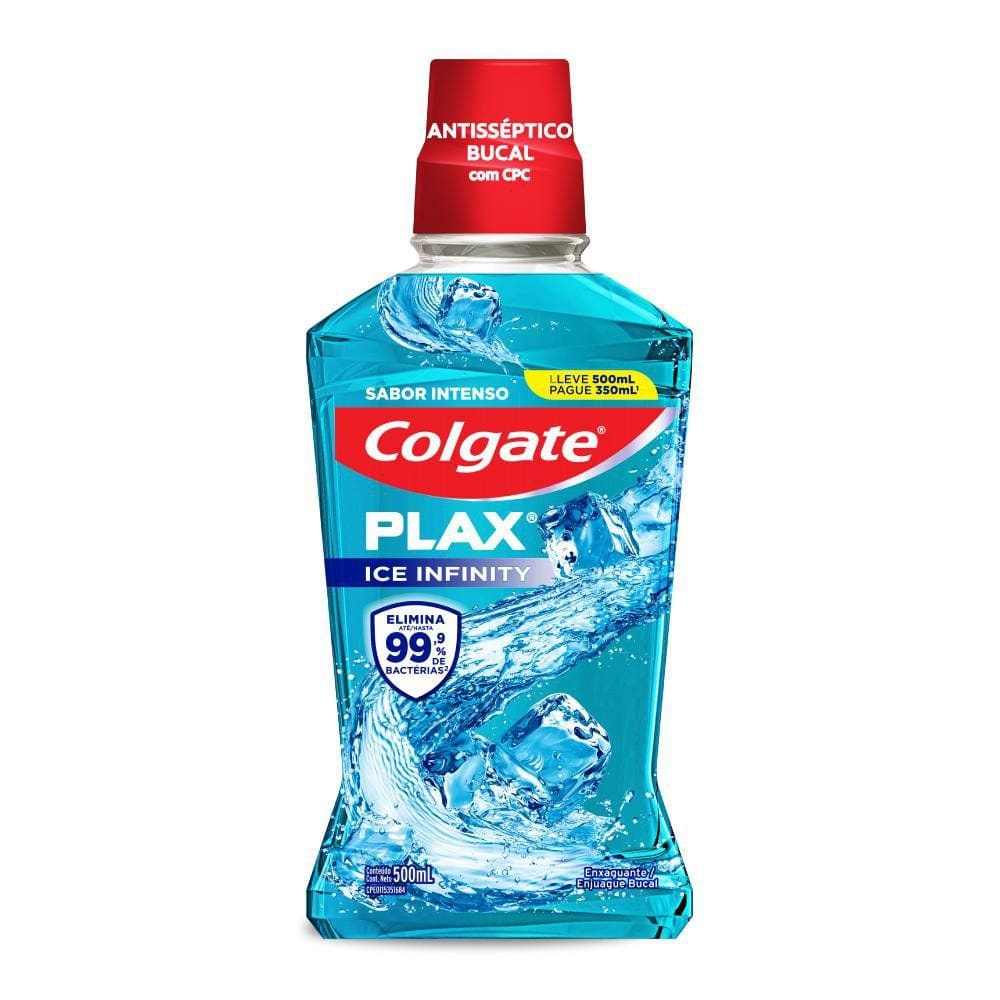 Enxaguante Bucal Colgate Plax Ice Infinity Refrescância Leve 500ml Pague 350ml