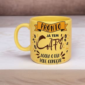 Caneca de Porcelana Amarela 330ml - Já Tem Café