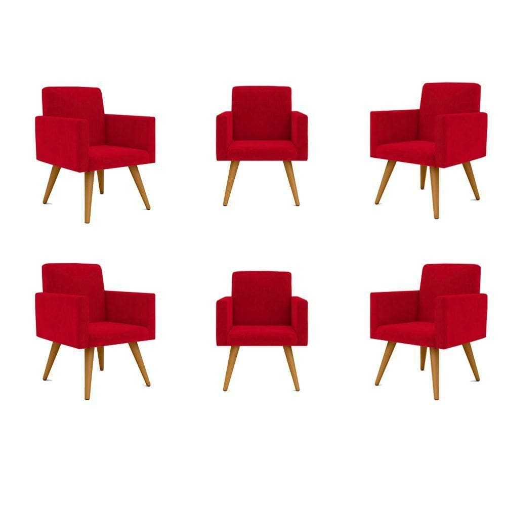 Kit 06 Poltronas Nina Decorativa Para Recepção vermelha