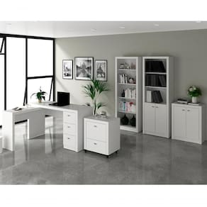Conjunto Escritorio Completo 5 Peças Cj2 Branco Branco