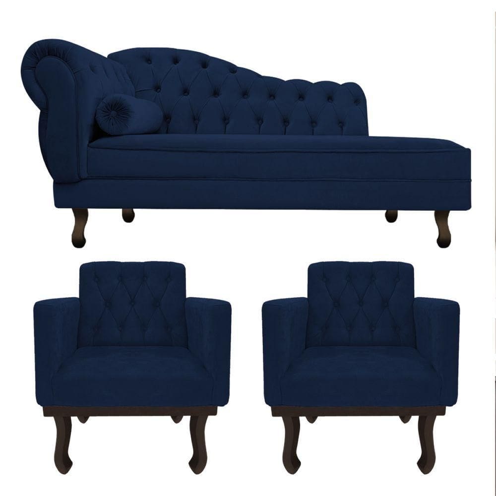 Kit Diva Recamier Diana 185Cm Lado Direito E 02 Poltronas Classic Suede - Amarena Móveis