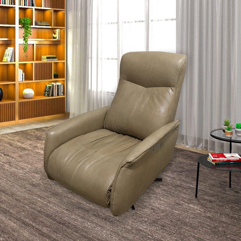 Poltrona Do Papai Reclinável Power Elétrica Conde Giratória Com Usb Couro Capuccino G76 - Gran Belo
