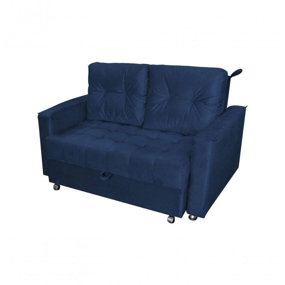 Sofá Cama Casal Reclinável Drika - Veludo Azul Marinho