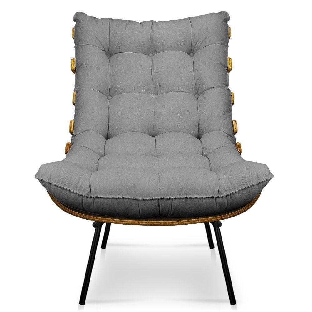 Poltrona Costela Decorativa Sala De Estar Linho Chumbo