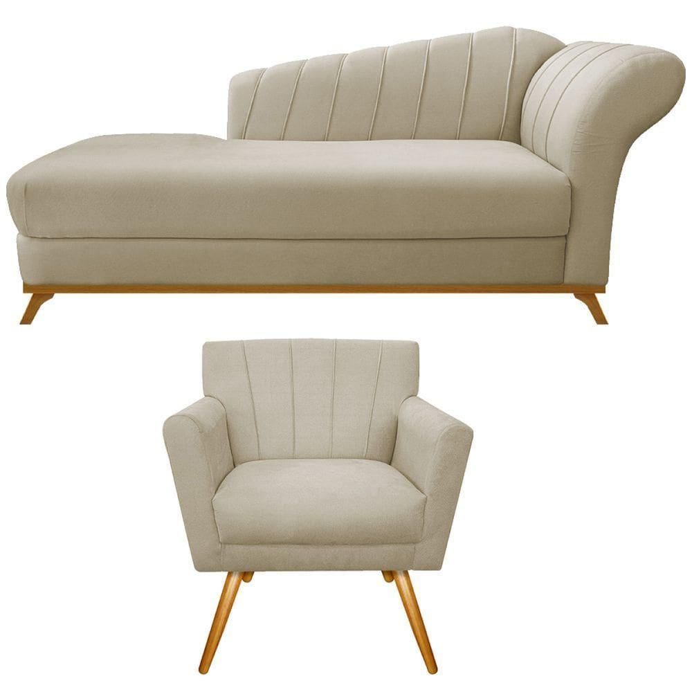 Kit Diva Recamier Vanessa 160cm Lado Esquerdo E 01 Poltrona Laura Linho Cor Bege