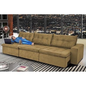Sofá Austrália 3,52 Mts Retrátil, Reclinável Com Molas E Pillow No Assento Tecido Suede Castor