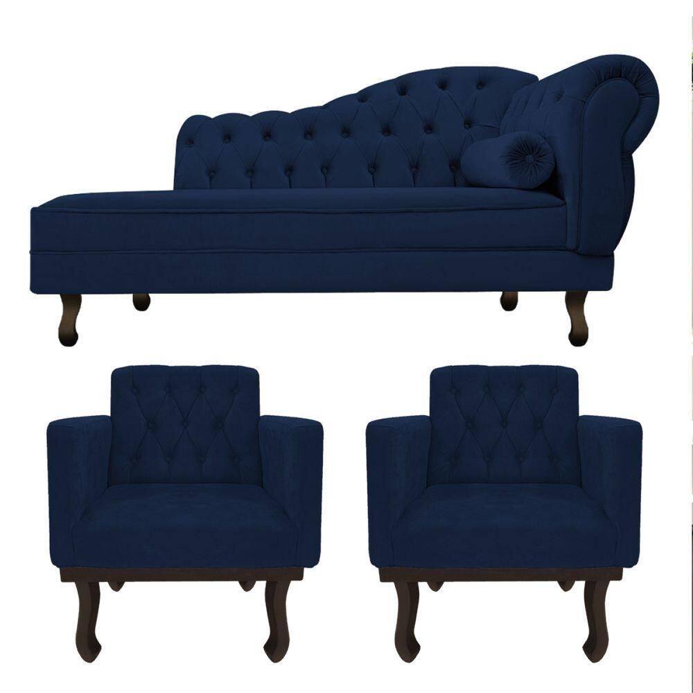 Kit Diva Recamier Diana 140Cm Lado Esquerdo E 02 Poltronas Classic Suede - Amarena Móveis