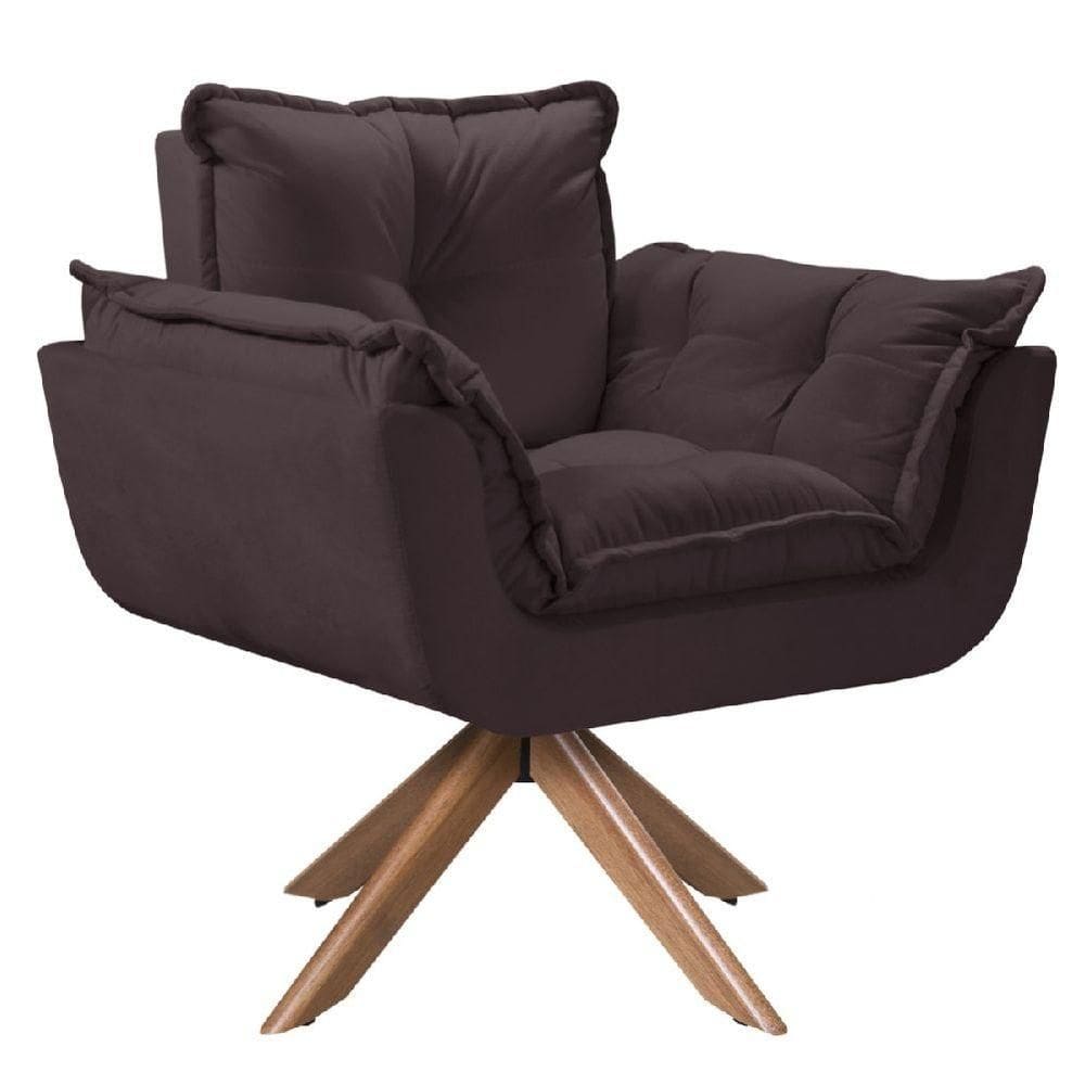 Poltrona Opala Giratória Madeira Suede