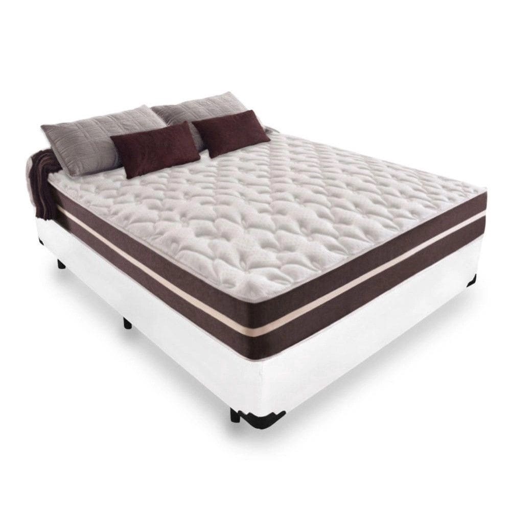 Cama Box Casal 138 Tecido Sintético Branco com Colchão Little Angel - Bello Box - Mola Superlastic 62x138x188