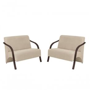 Kit 2 Poltronas 2 Lugares Vênus Suede Braço Madeira