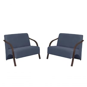 Kit 2 Poltronas 2 Lugares Vênus Suede Braço Madeira