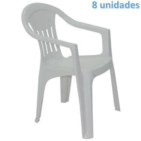 Kit 8 Cadeiras Plastica Monobloco Com Bracos Ilhabela Branca Tramontina