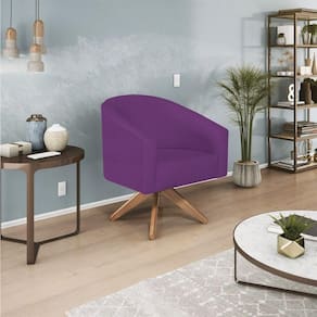 Poltrona Decorativa Luiza Base Giratória De Madeira Suede Roxo