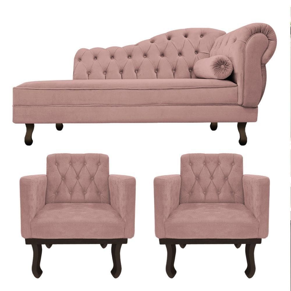 Kit Diva Recamier Diana 130Cm Lado Esquerdo E 02 Poltronas Classic Linho - Amarena Móveis