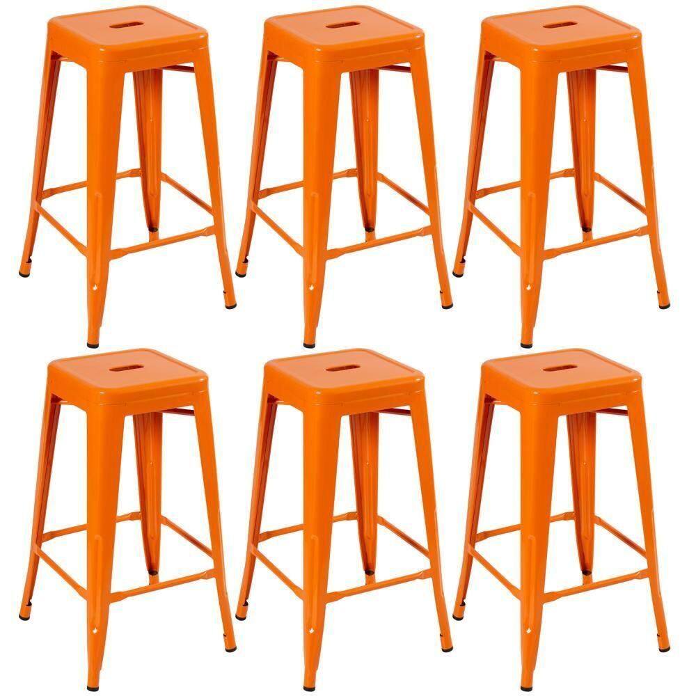 Kit 6 Banquetas Altas Iron Tolix 76 Cm Laranja Laranja