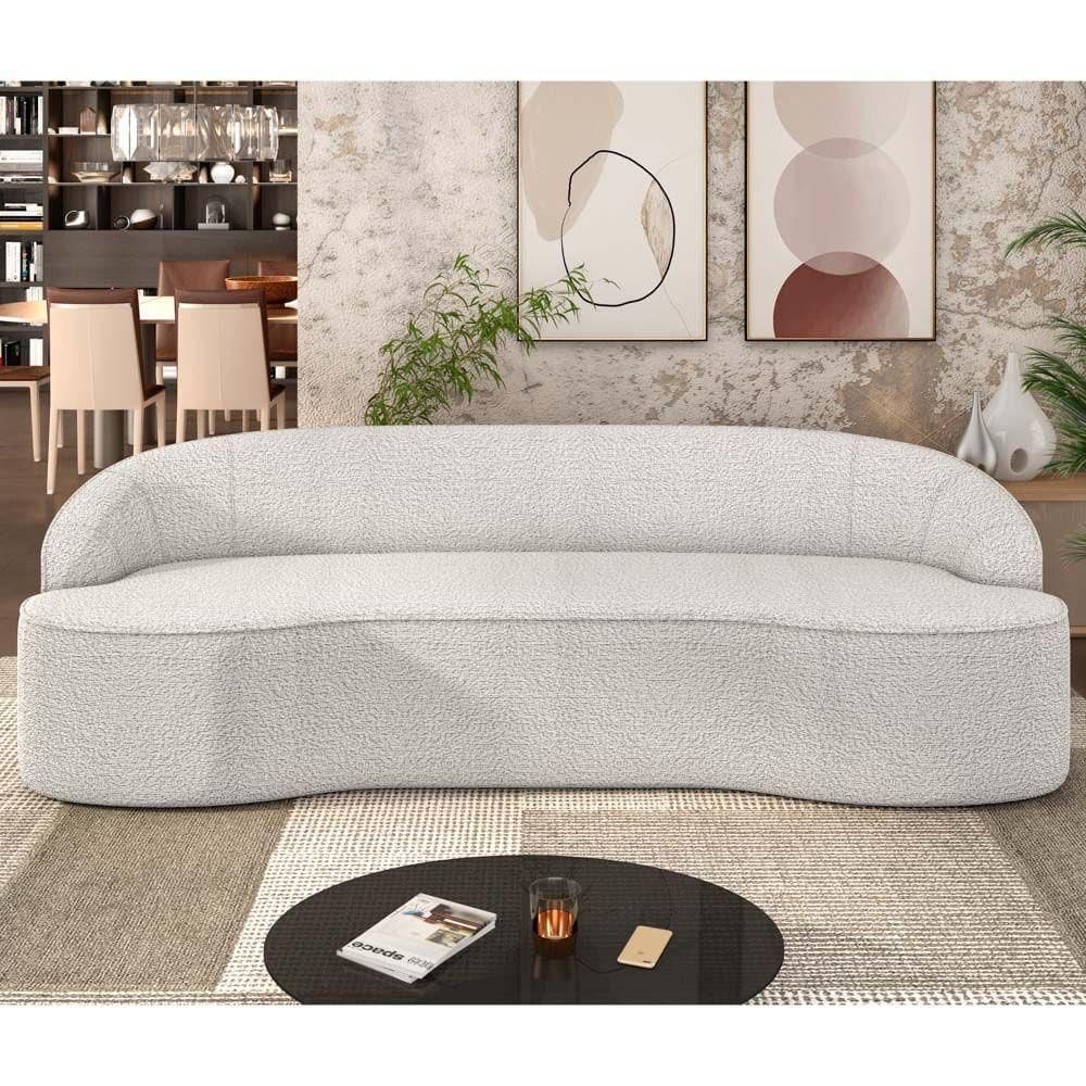 Sofá 5 Lugares Para Sala De Estar Living 300cm Theo D06 Bouclê Creme - Mpozenato