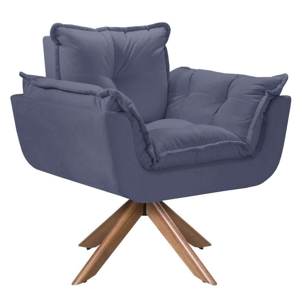 Poltrona Opala Giratória Madeira Suede