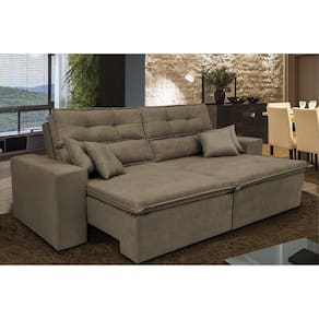 Sofá Cairo 2,32m Retrátil, Reclinável Tecido Suede Castor