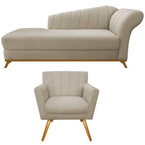 Kit Diva Recamier Vanessa 185cm Lado Esquerdo E 01 Poltrona Laura Suede Cor Bege