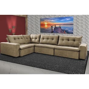 Sofa De Canto Retrátil E Reclinável Com Molas Cama Inbox Oklahoma 3,85x2,61 Ou 2,61x3,85 Castor