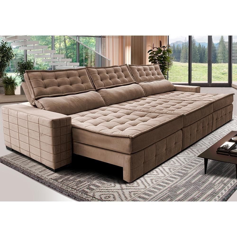 Sofá Retrátil E Reclinável 3,55M Cama Inbox Big Puffer Com Softgel D40 Velupluma Castor