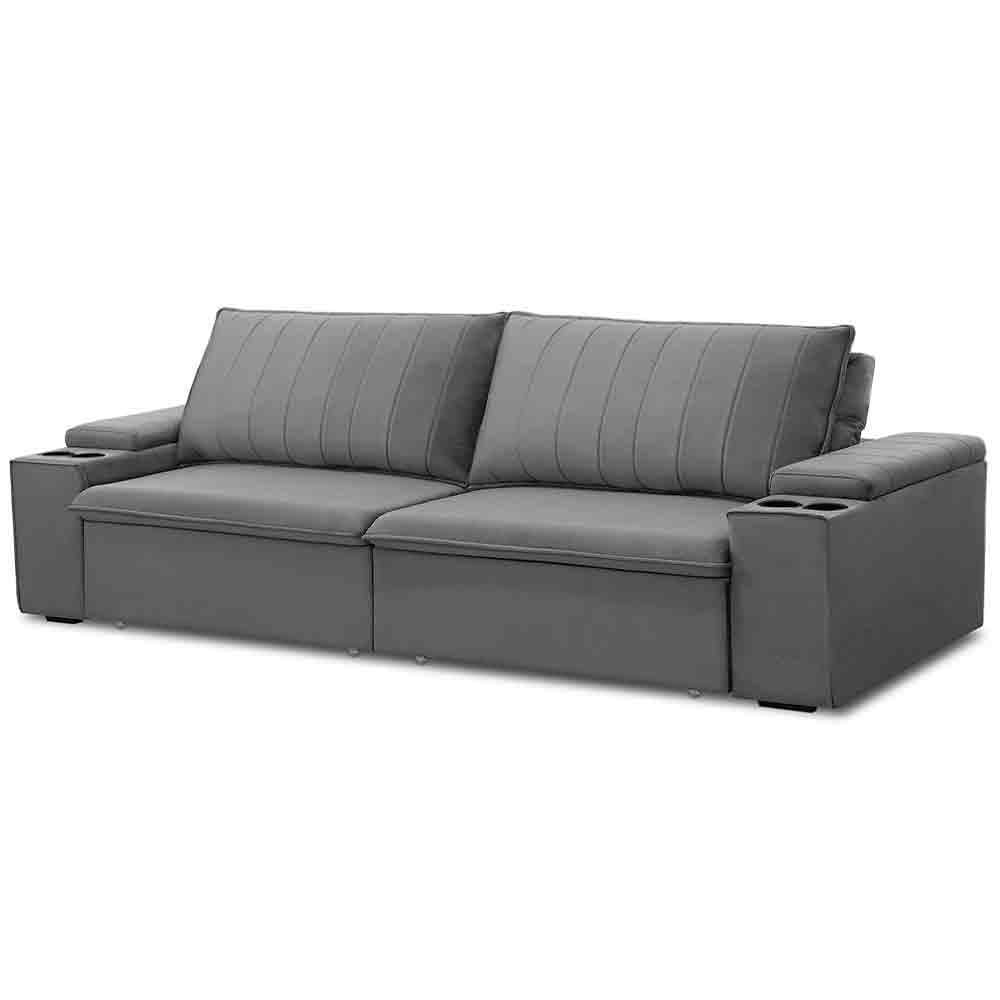 Sofá Retrátil Reclinável 3 Lugares 245Cm Baluart F05 Veludo Prata