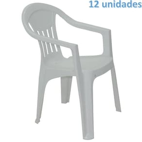 Kit 12 Cadeiras Plastica Monobloco Com Bracos Ilhabela Branca Tramontina