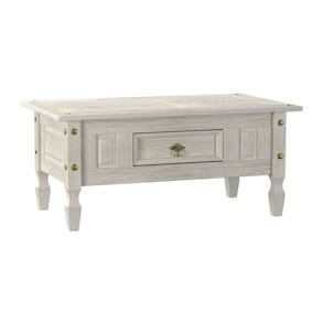 Mesa De Centro Com Gaveta Em Madeira 100x60x45 Cm Pátina Branca Elliottiis