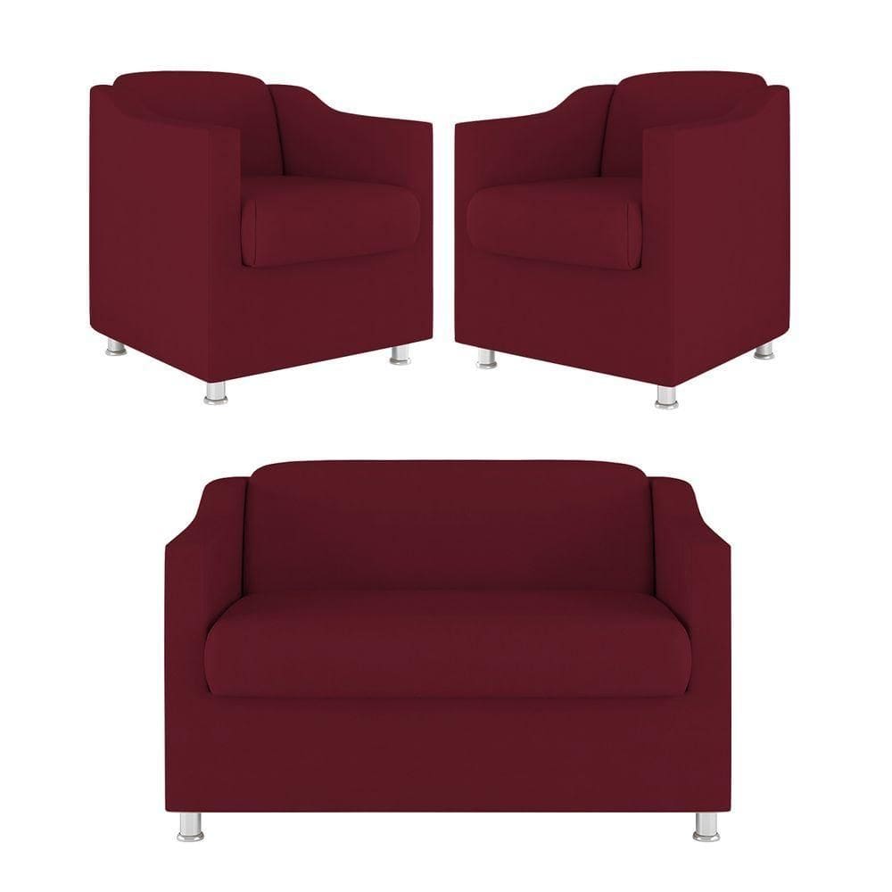 Kit Sofá Namoradeira + 02 Poltrona Tilla Recepção Sala Suede marsala