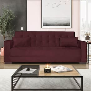 Sofá Cama 3 Lugares Jobim Suede Bordô