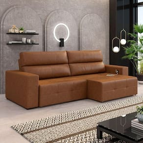 Sofá Retrátil 3 Lugares 244cm 2 Módulos Nero Com Usb Couro Manchado Claro G52 - Gran Belo