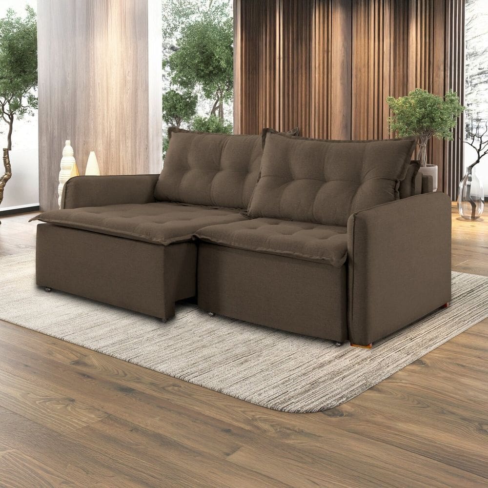 Sofá Cama Retrátil e Reclinável 2 Módulos 220 Cm Flórida Marrom