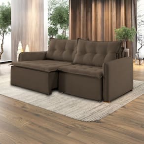 Sofá Cama Retrátil e Reclinável 2 Módulos 220 Cm Flórida Marrom
