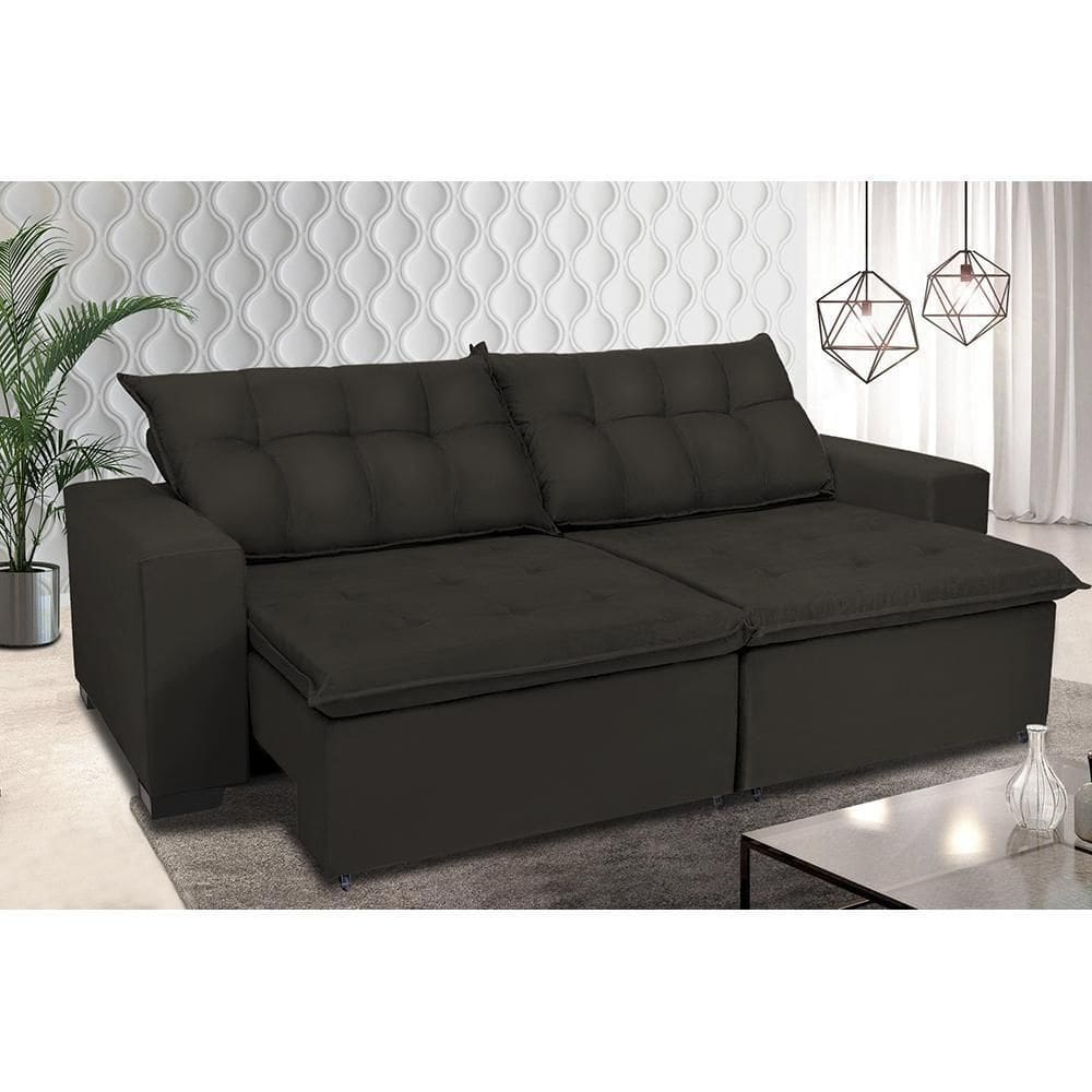 Sofá Retrátil E Reclinavel Oklahoma 2,92 Mts Com Molas E Pillow No Assento Tecido Suede Café