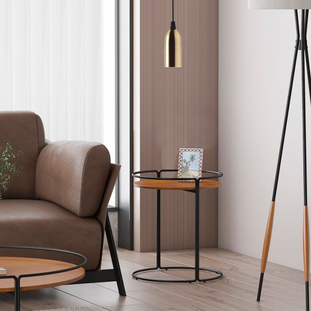 Mesa Lateral Arcos Design Exclusivo Redonda Preto/Nozes