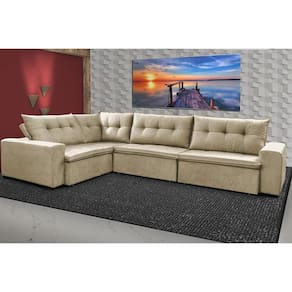 Sofa De Canto Retrátil E Reclinável Com Molas Cama Inbox Oklahoma 3,85x2,64 Ou 2,64x3,85 Bege