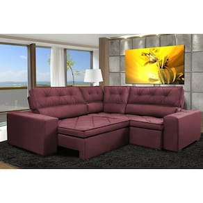 Sofa De Canto Retrátil E Reclinável Com Molas Cama Inbox Austin 2,70m X 2,70m Suede Velusoft Vinho