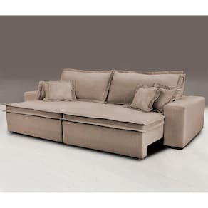 Sofa Retrátil E Reclinável Com Molas Cama Inbox Premium 2,92m Tecido Em Linho Bege Escuro