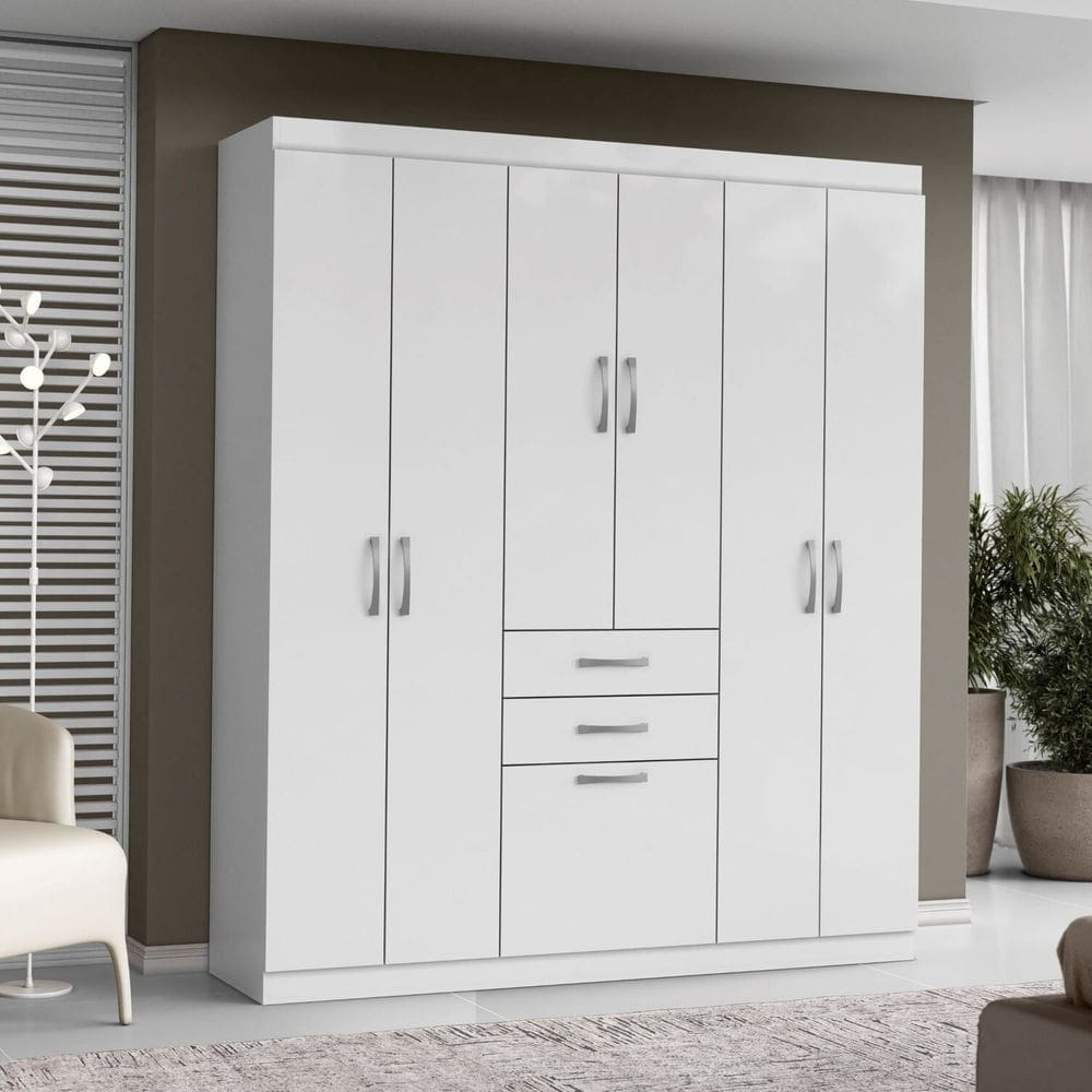 Guarda-roupa para Quarto 7 Portas 2 Gavetas Branco