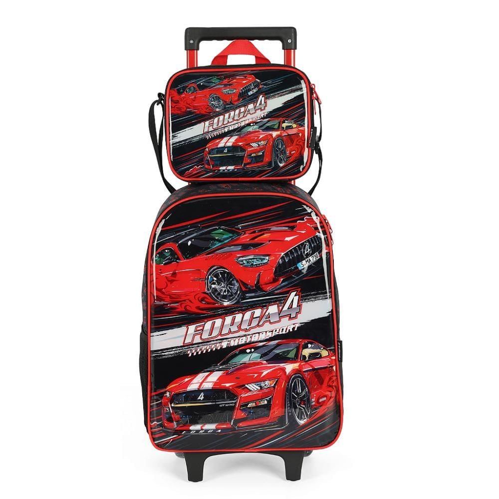 Kit Mochila de Rodinhas Lancheira Luxcel Força 4 Vermelho
