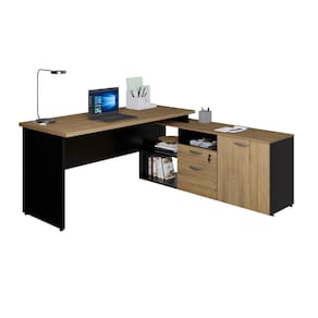 Mesa Dinâmica com Armário Lateral Amadeirado /Preto