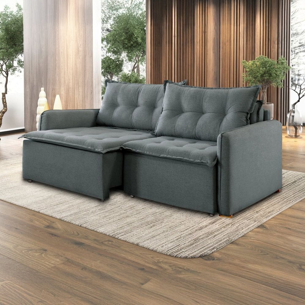 Sofá Cama Retrátil e Reclinável 2 Módulos 260 Cm Flórida Cinza