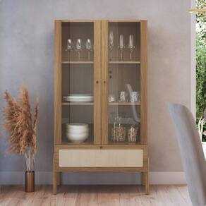 Cristaleira 2 Portas Vidro 1 Gaveta 83cm Palhinha Pé Madeira Hanover