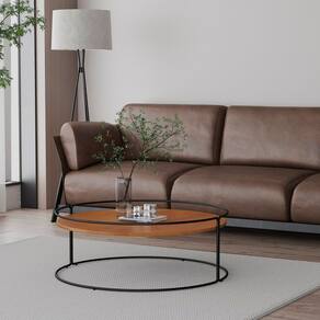 Mesa Centro Arcos Estilo Industrial Decorativa Moderna Redonda Preto/Nozes