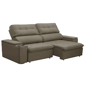 Sofá Retrátil E Reclinável 3 Lugares 210cm Zoho Porta Copos No Braço Veludo Castor G22 - Gran Belo