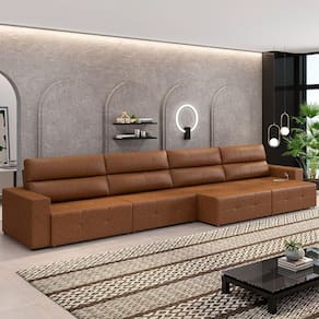 Sofá Retrátil 6 Lugares 444cm 4 Módulos Nero Com Usb Couro Manchado Claro G52 - Gran Belo