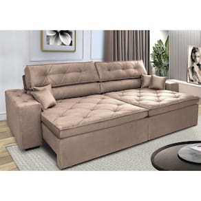 Sofá Retrátil E Reclinável 2,72m Com Molas Cama Inbox Estilo Suede Velusoft Castor