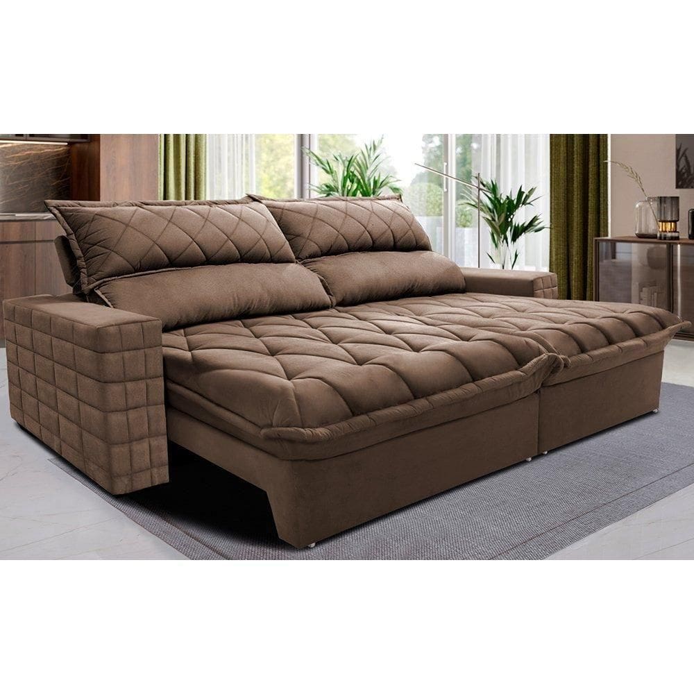 Sofá Retrátil E Reclinável 3,15m Molas Ensacadas Cama Inbox Elegance Com Thermogel Velusoft Castor