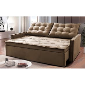 Sofá Sem Caixa Retrátil E Reclinável 1,85m Cama Inbox Studio Suede Velusoft Castor
